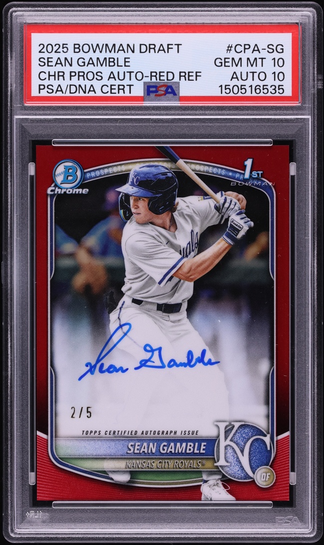 2025 Bowman Chrome Draft Red Refractor Sean Gamble PROSPECT AUTO DNA 10 /5 #CPA-SG PSA 10 GEM