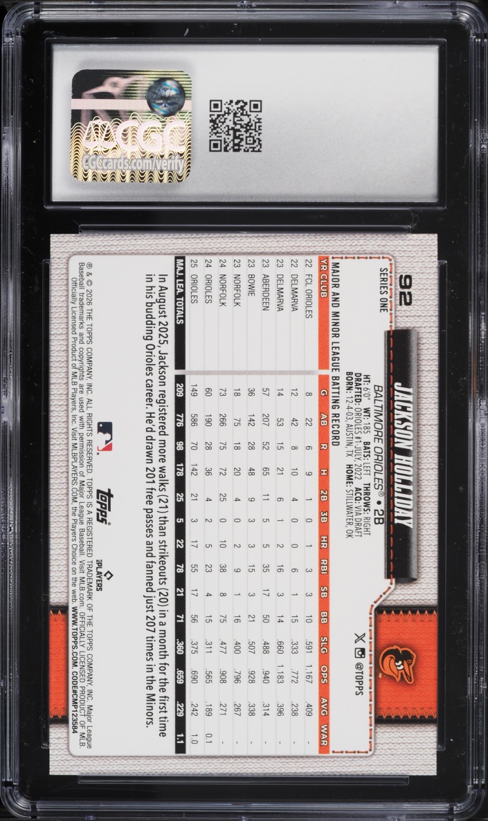 2026 Topps Walk This Way Celebration Mega Box Jackson Holliday #92 CGC 10 GEM MINT