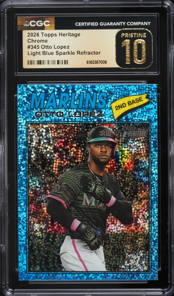 2026 Topps Heritage Chrome Light Blue Sparkle Refractor Otto Lopez #345 CGC 10 PRISTINE