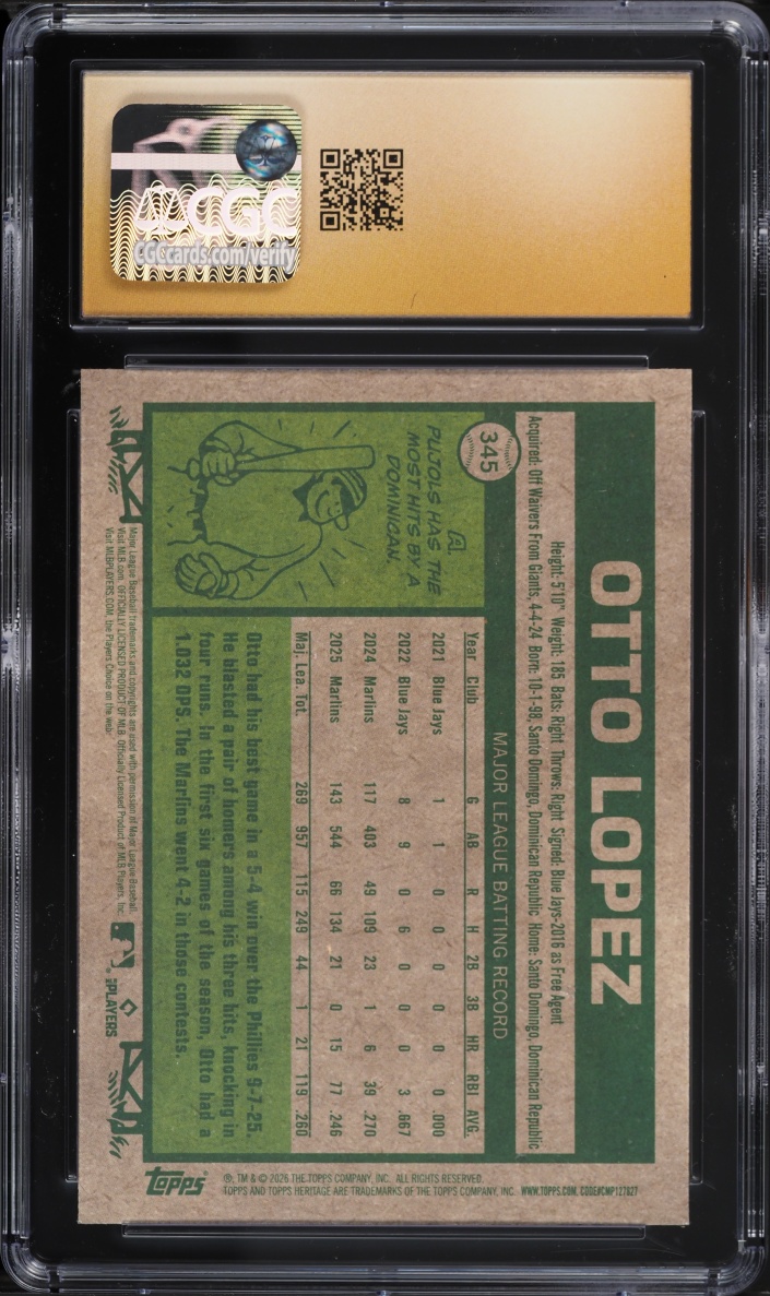 2026 Topps Heritage Chrome Light Blue Sparkle Refractor Otto Lopez #345 CGC 10 PRISTINE