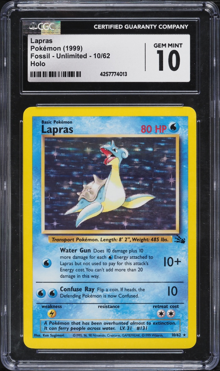 1999 Pokemon Fossil Holo Lapras #10 CGC 10 GEM MINT