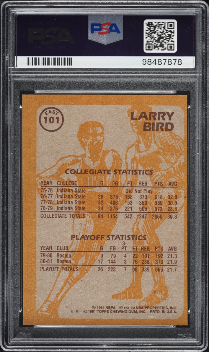 1981 Topps Basketball East Larry Bird #101 PSA 5 EX