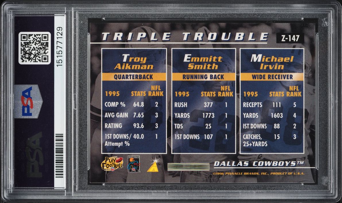 1996 Zenith Football Michael Irvin Troy Aikman Emmitt Smith #Z-147 PSA 9 MINT