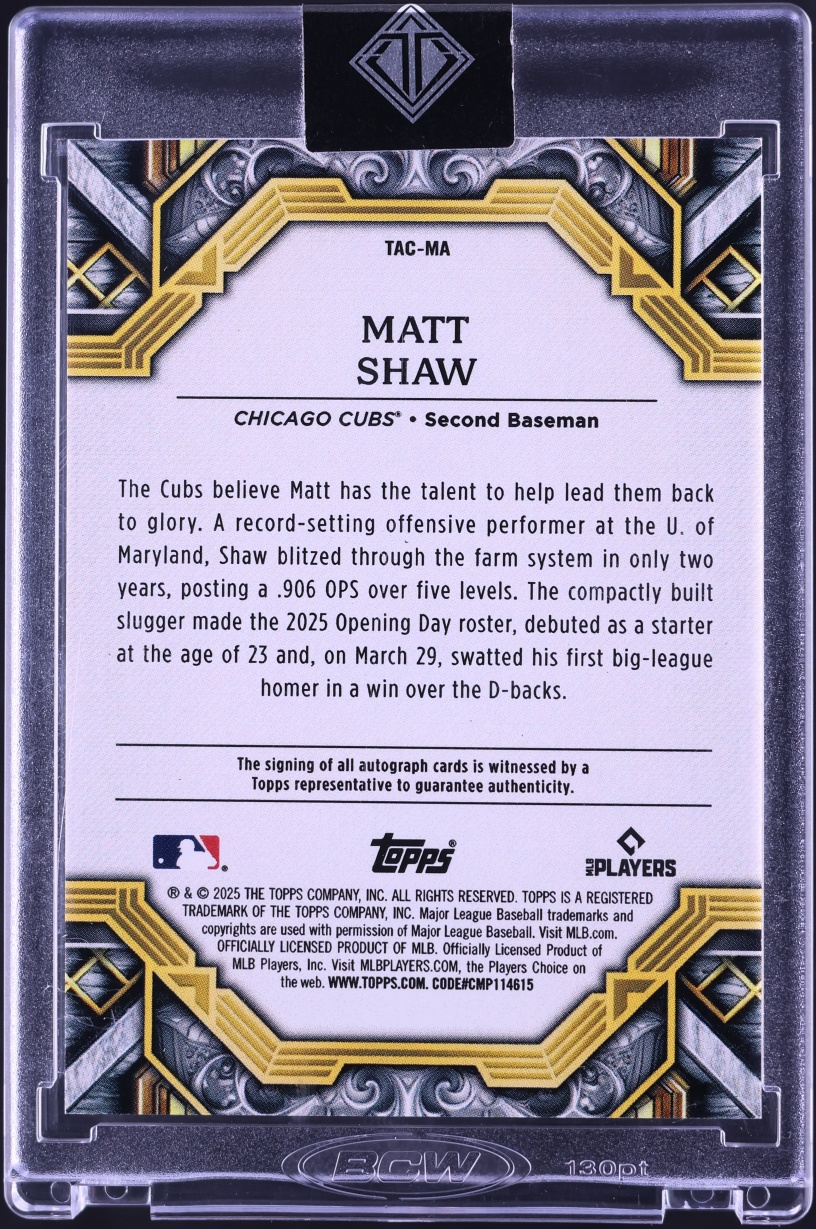 2025 Topps Transcendent Collection Matt Shaw ROOKIE AUTO /25 #TAC-MA