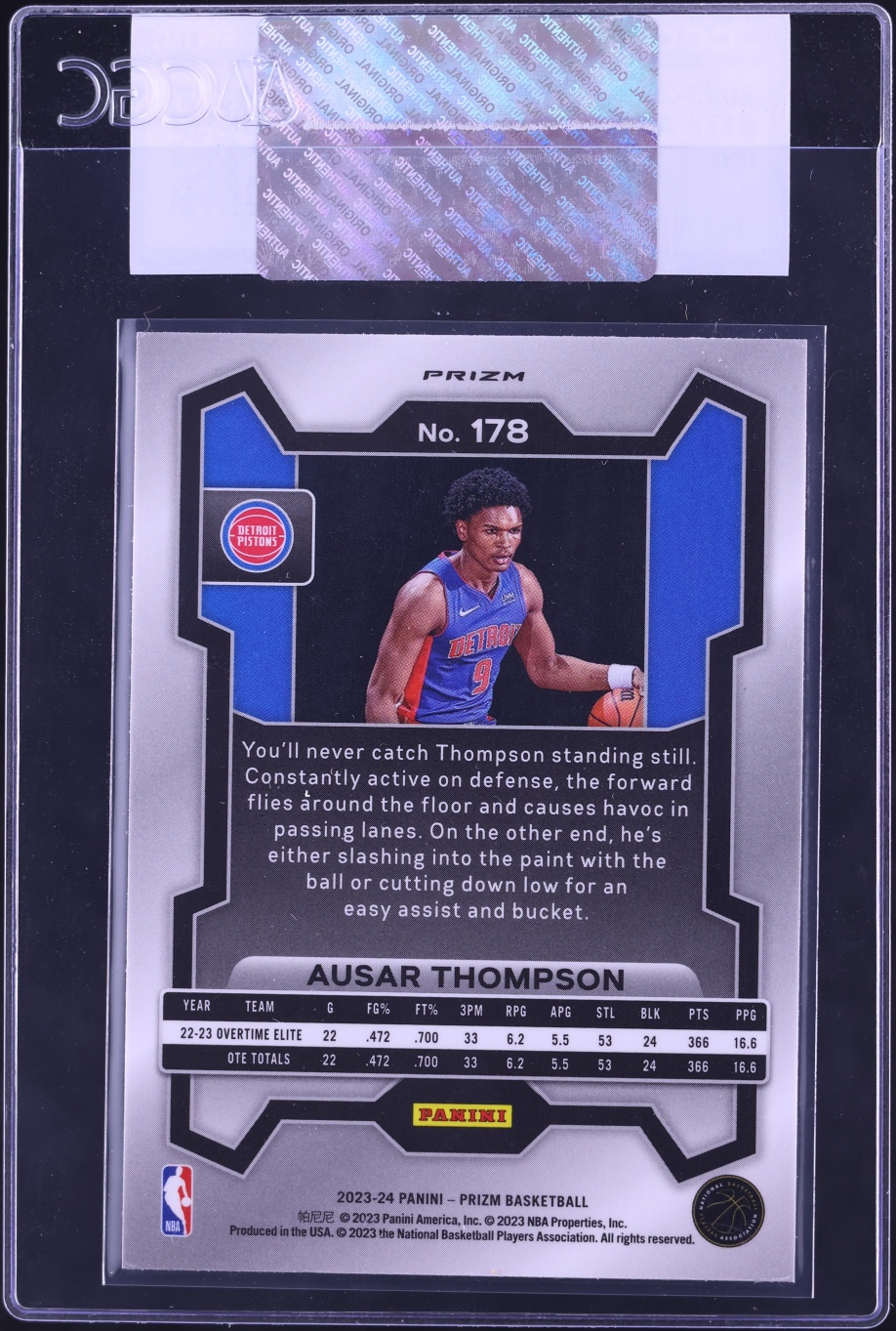 2023 Panini Prizm Ice Ausar Thompson ROOKIE #178 CGC AUTH