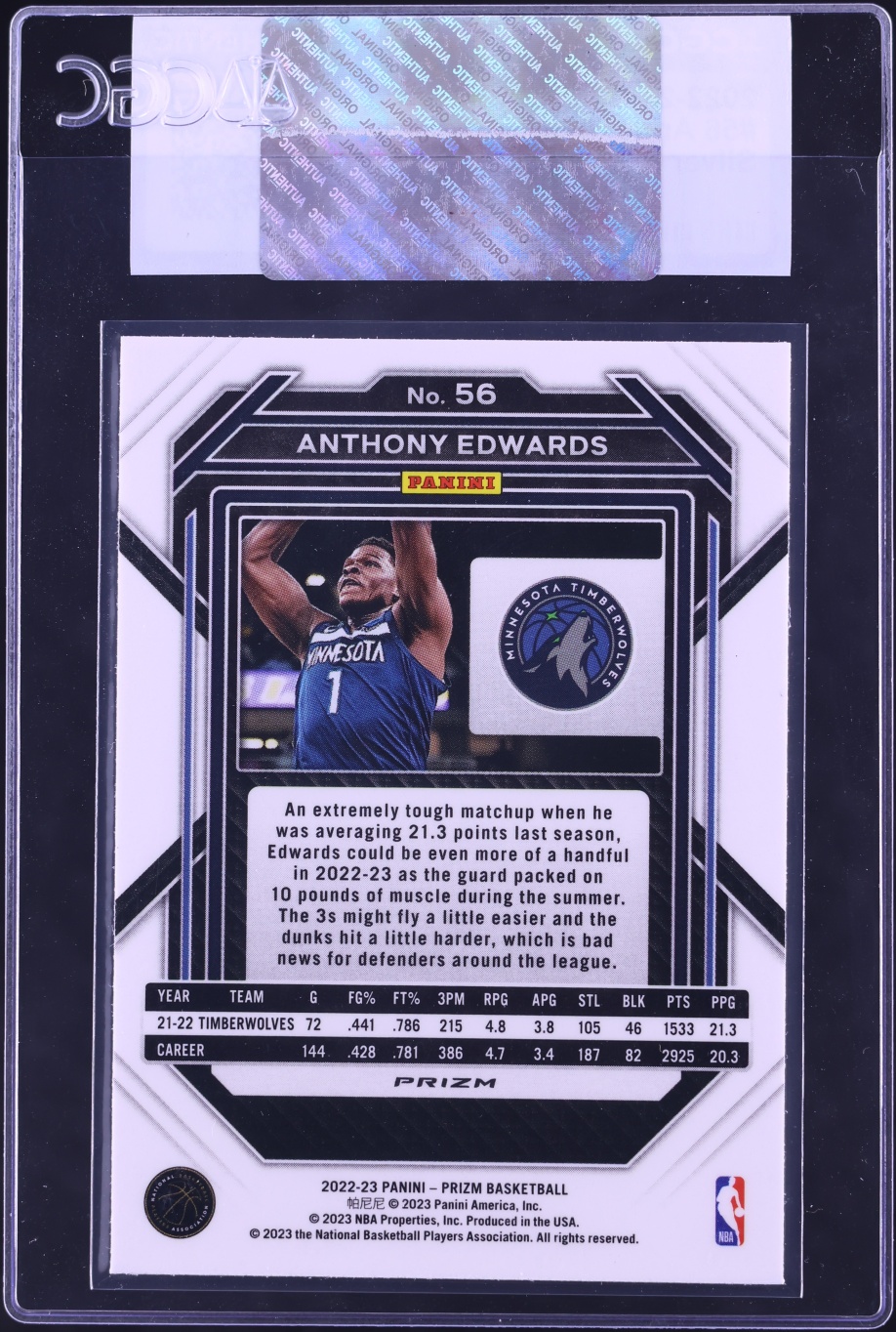 2022 Panini Prizm Silver Anthony Edwards #56 CGC AUTH