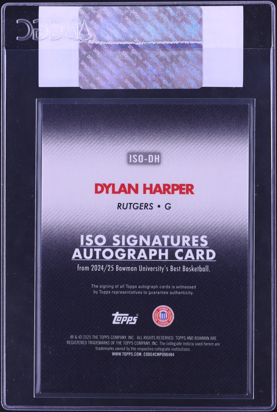 2024 Bowman University Best Iso Yellow Lazer Refractor Dylan Harper ROOKIE AUTO /75 CGC AUTH