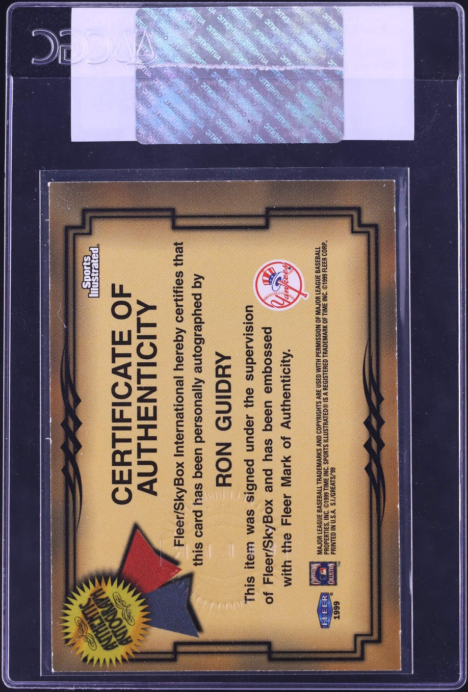 1999 Fleer Sports Illustrated Greats Of The Game Ron Guidry AUTO CGC AUTH