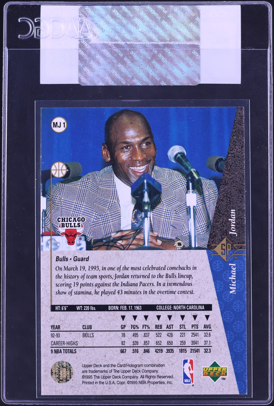 1994 SP Red Michael Jordan #MJ1 CGC AUTH