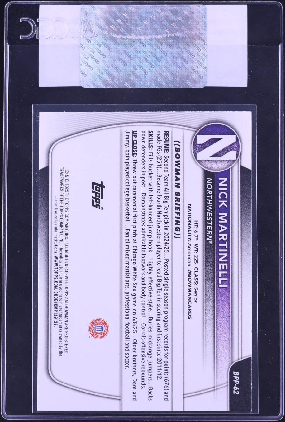 2025 Bowman Prospects Nick Martinelli ROOKIE #BPP-62 CGC AUTH