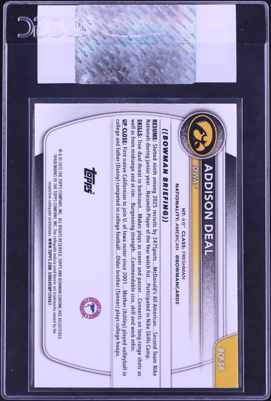 2025 Bowman Chrome Addison Deal ROOKIE #BCP-50 CGC AUTH