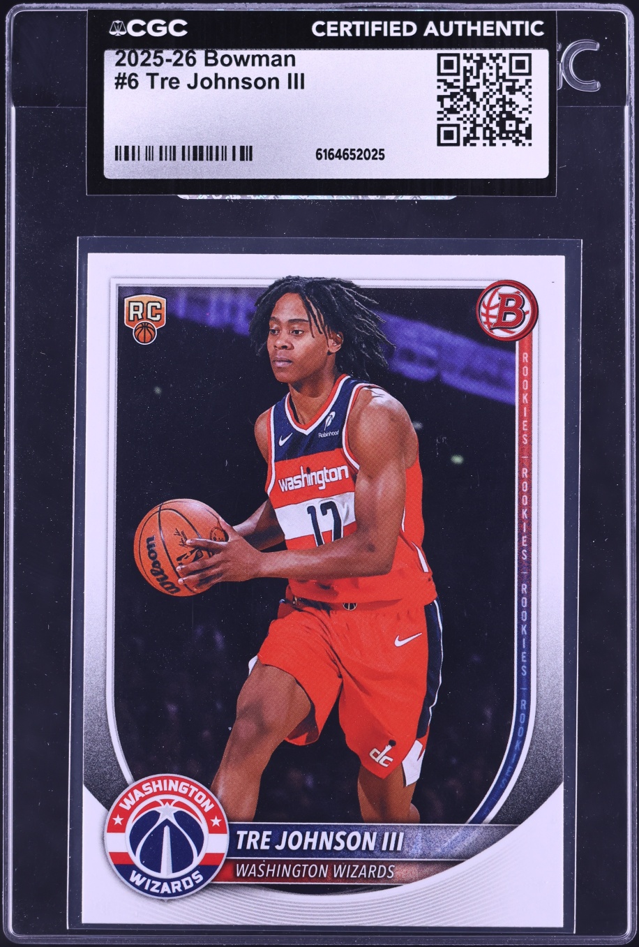 2025 Bowman Basketball Tre Johnson III ROOKIE #6 CGC AUTH