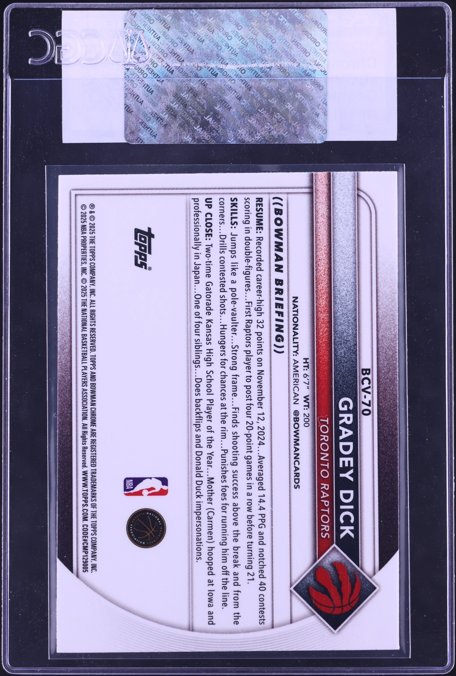 2025 Bowman Chrome Geometric Refractor Gradey Dick #BCV-70 CGC AUTH