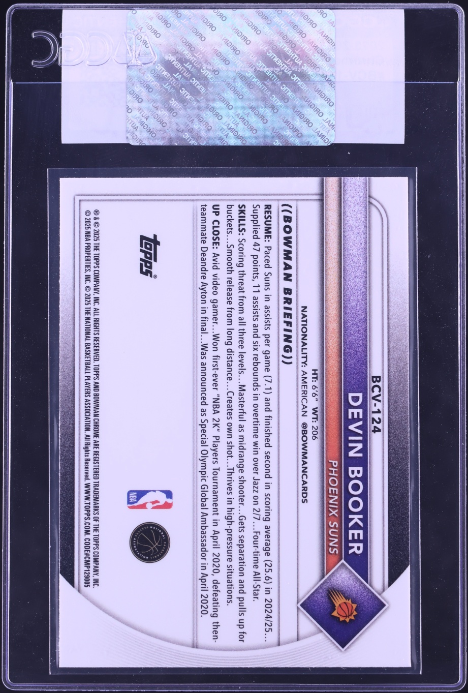 2025 Bowman Chrome Devin Booker #BCV-124 CGC AUTH