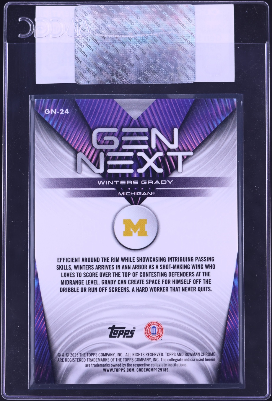 2025 Bowman Chrome U Gen Next Geometric Refractor Winters Grady ROOKIE #GN-24 CGC AUTH