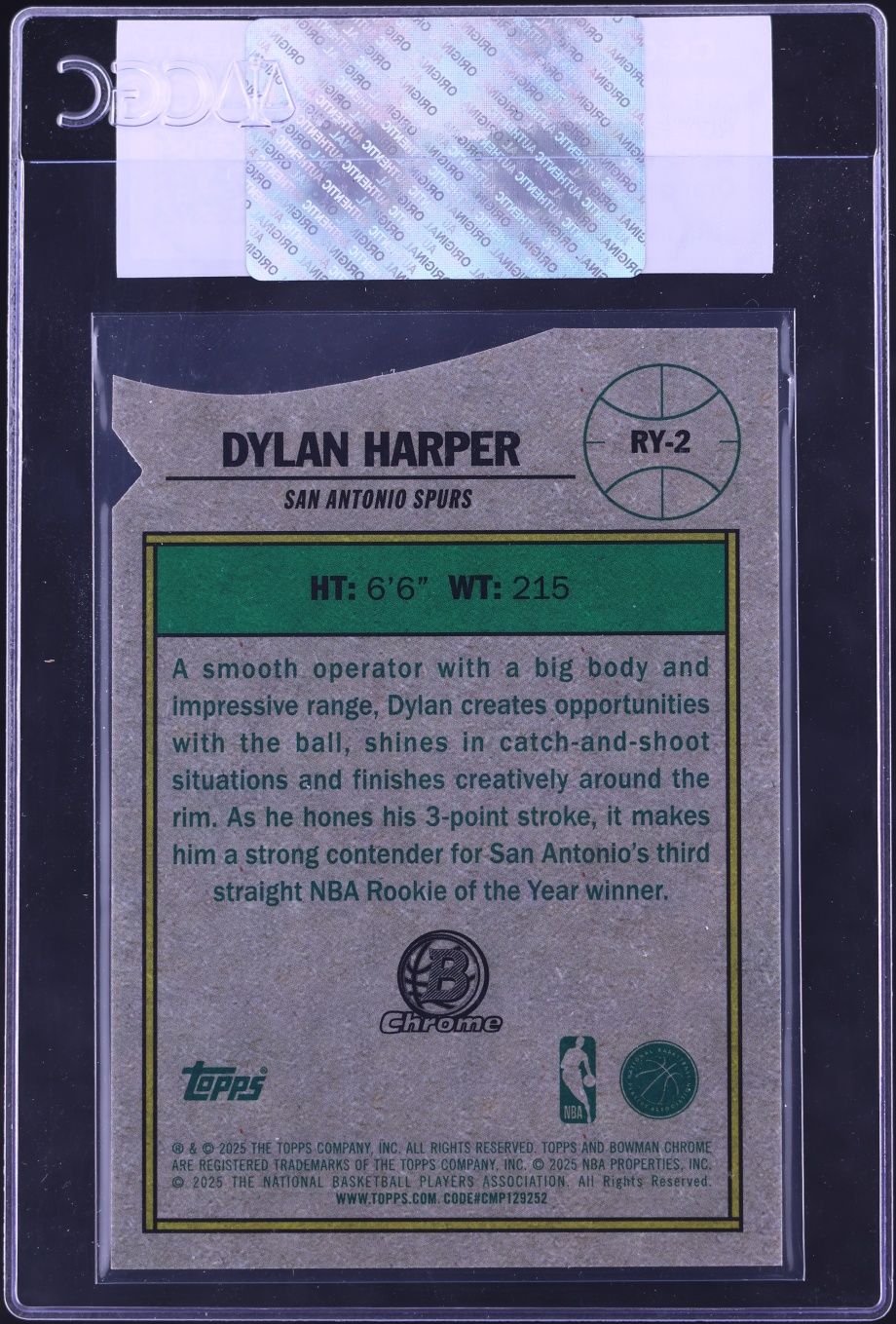 2025 Bowman Chrome ROY Favorites Orange Geometric Refractor Dylan Harper ROOKIE /25 CGC AUTH