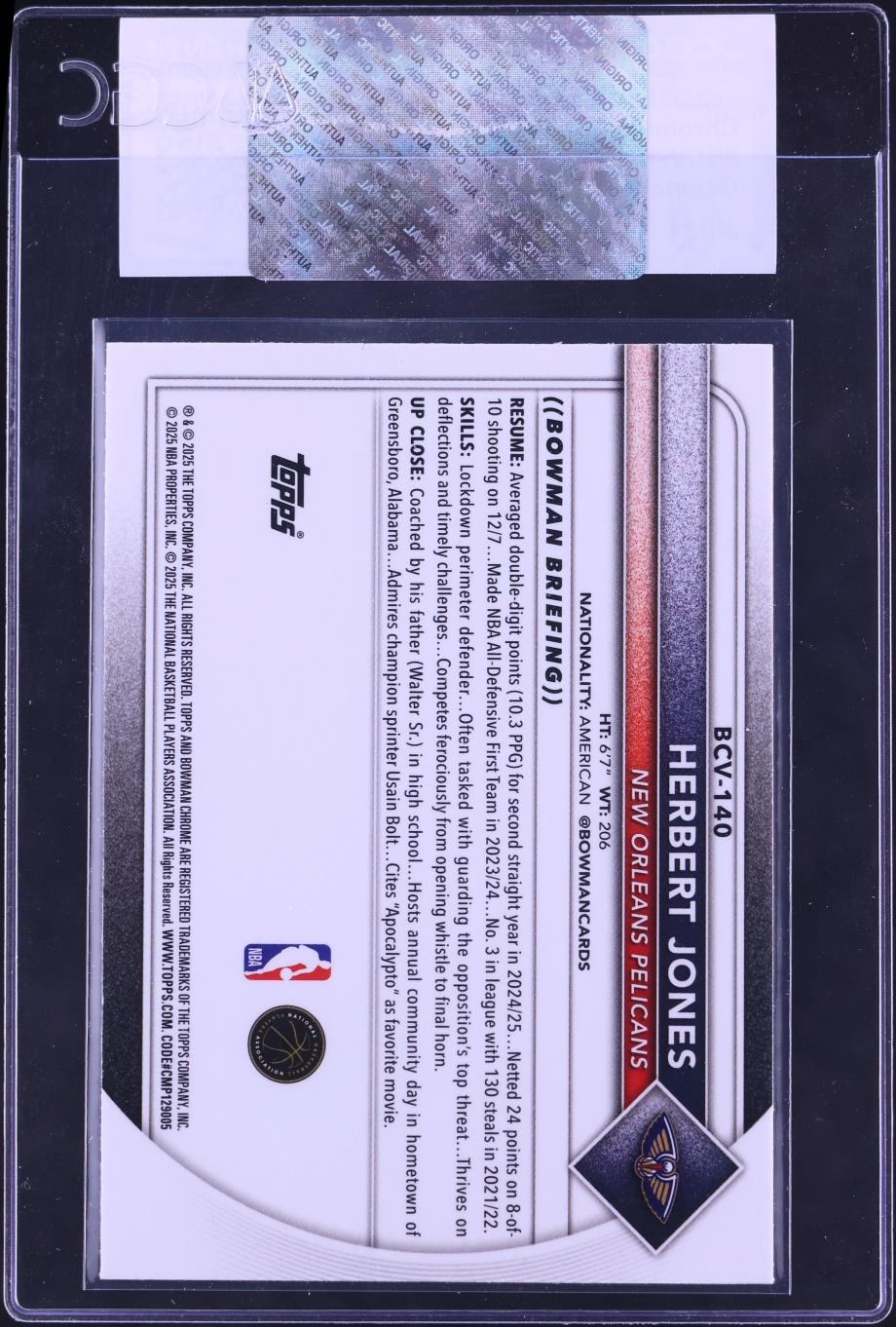 2025 Bowman Chrome Geometric Refractor Herbert Jones #BCV-140 CGC AUTH