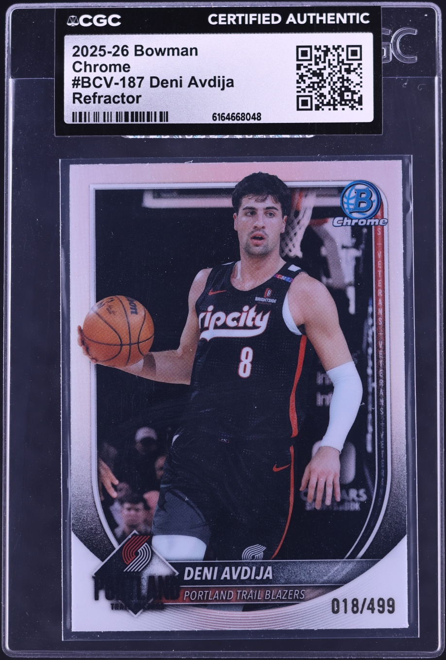 2025 Bowman Chrome Refractor Deni Avdija /499 #BCV-187 CGC AUTH