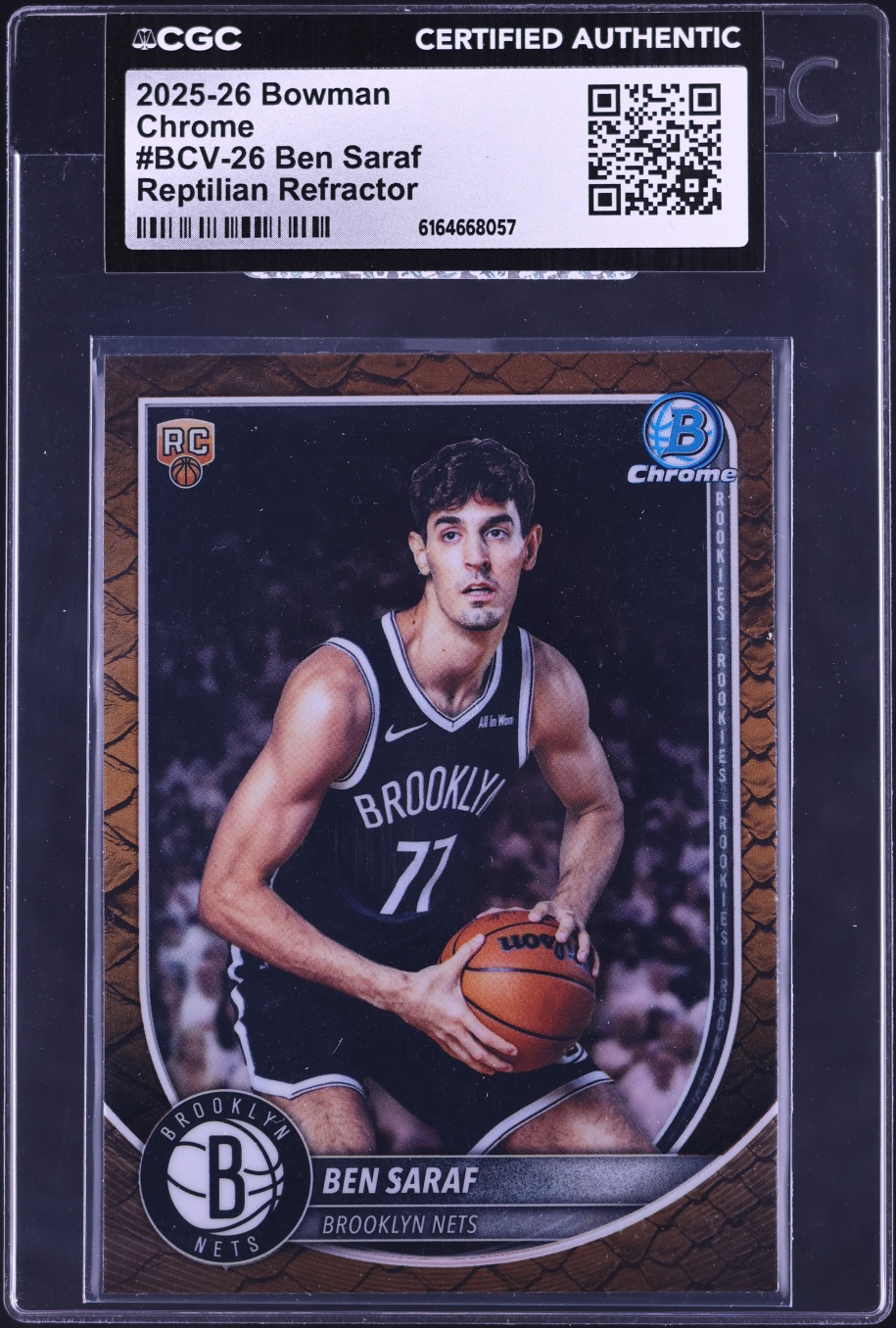 2025 Bowman Chrome Reptilian Refractor Ben Saraf ROOKIE #BCV-26 CGC AUTH