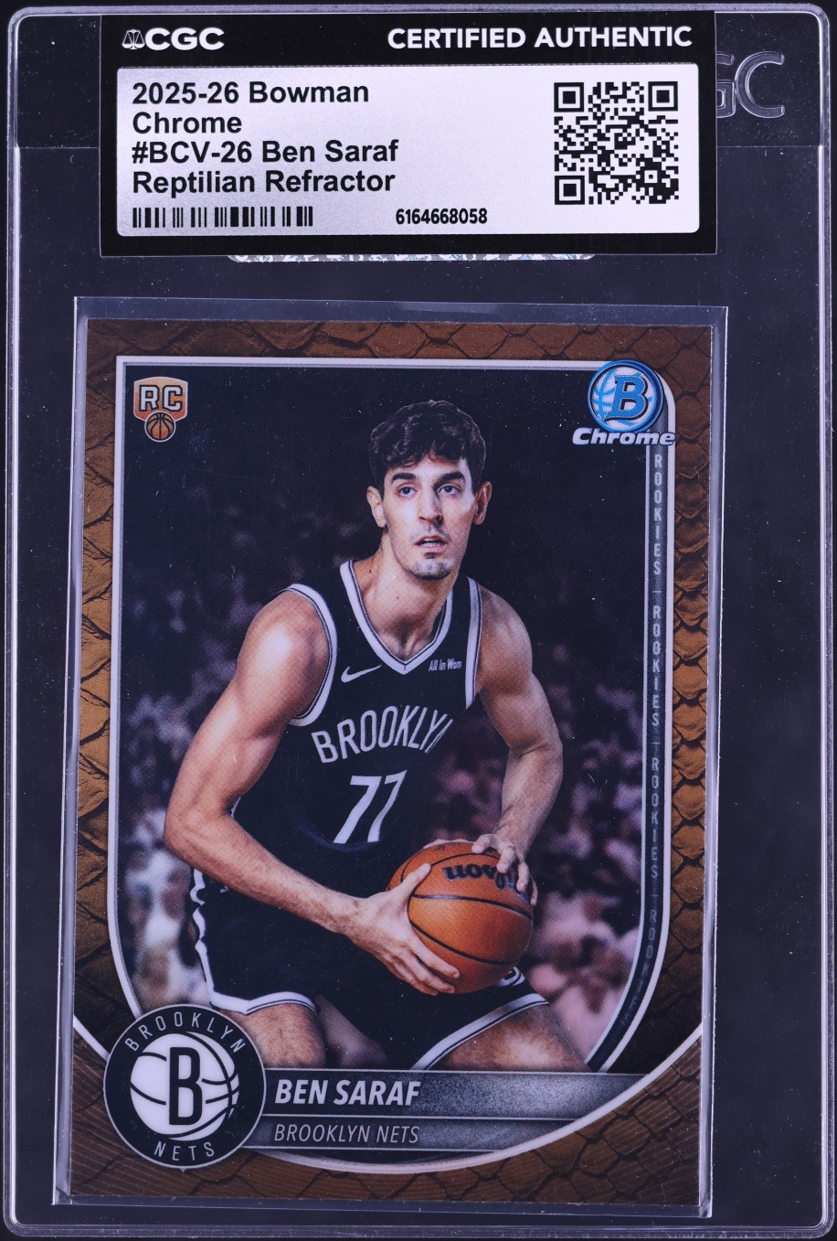 2025 Bowman Chrome Reptilian Refractor Ben Saraf ROOKIE #BCV-26 CGC AUTH