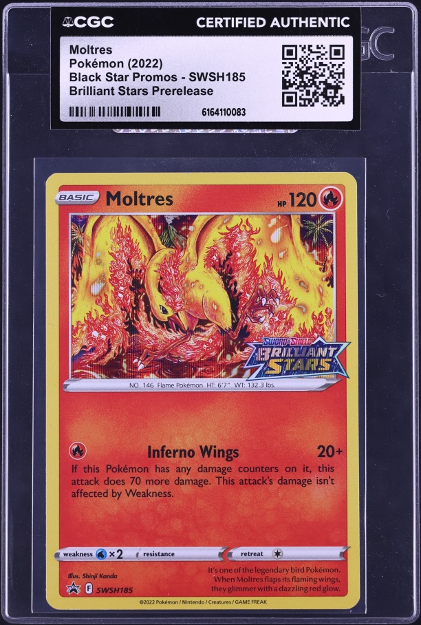 2022 Pokemon SWSH Promo Brilliant Stars Prerelease Holo Moltres #SWSH185 CGC AUTH
