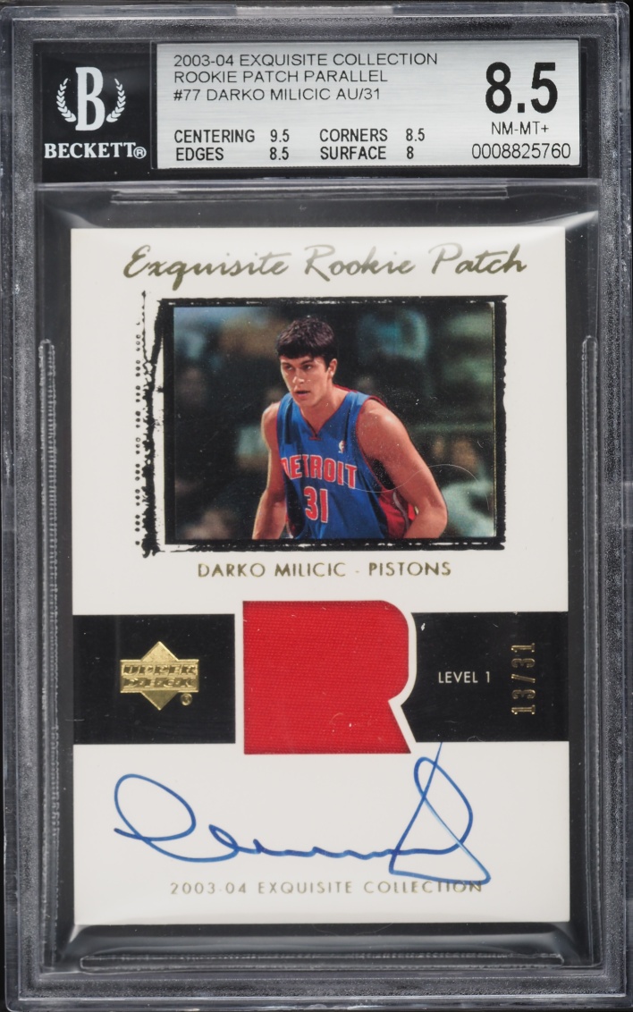 2003 Exquisite Collection Parallel Darko Milicic ROOKIE PATCH AUTO /31 #77 BGS 8.5 NM-MT+