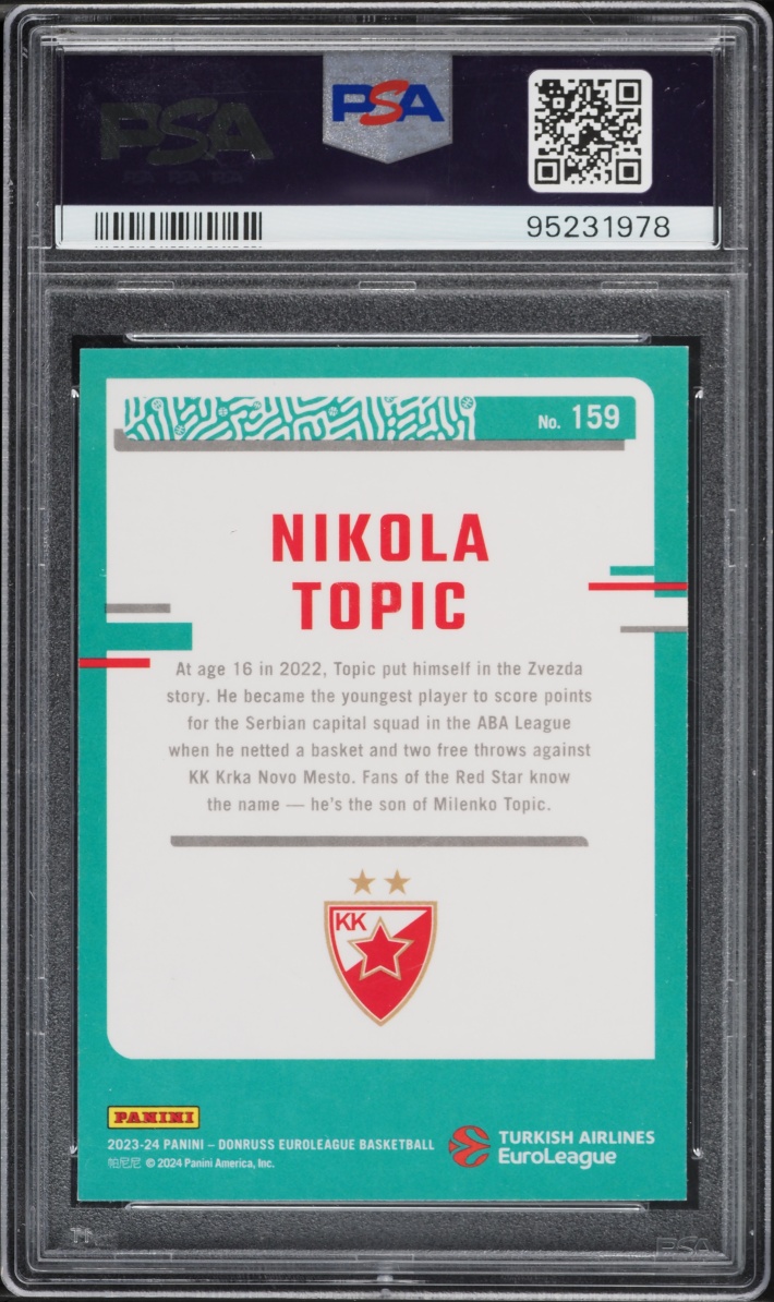 2023 Donruss Optic EuroLeague Nikola Topic ROOKIE #159 PSA 10 GEM MINT