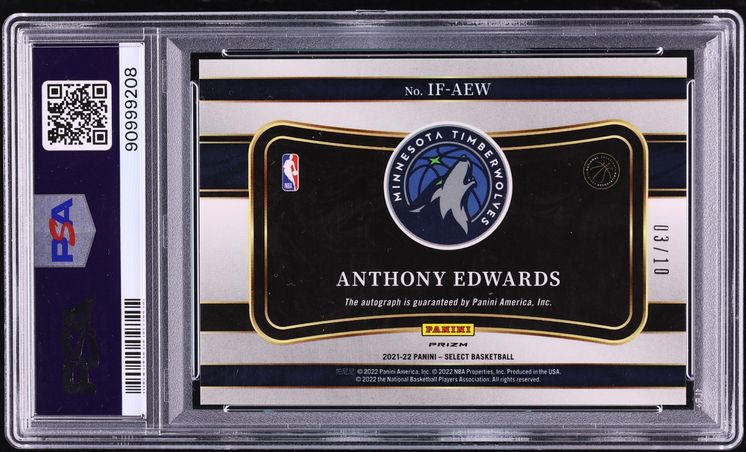 2021 Select In-Flight Signatures Gold Prizm Anthony Edwards AUTO /10 #IF-AEW PSA 10 GEM MINT