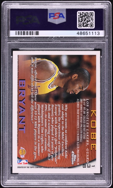 1996 Topps Chrome Kobe Bryant ROOKIE #138 PSA 9 MINT