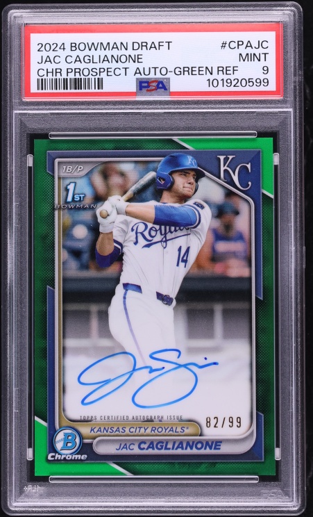 2024 Bowman Chrome Draft Green Refractor Jac Caglianone PROSPECT AUTO /99 #CPA-JC PSA 9 MINT