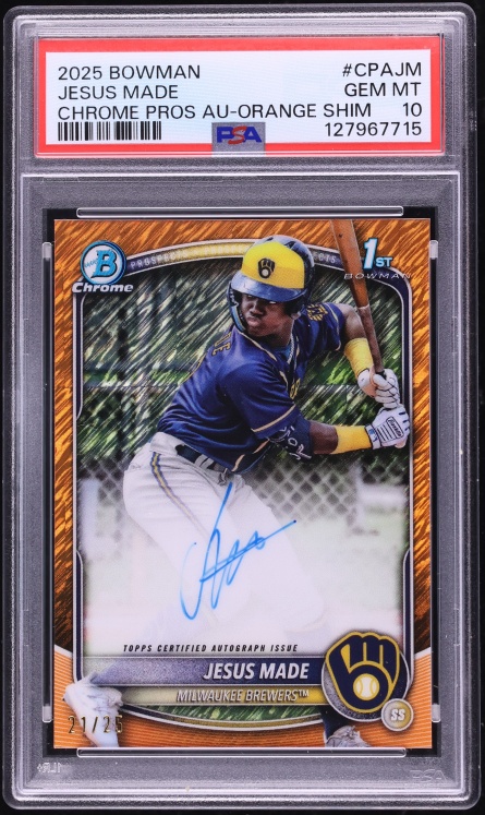 2025 Bowman Chrome Orange Shimmer Jesus Made PROSPECT AUTO /25 #CPA-JM PSA 10 GEM MINT