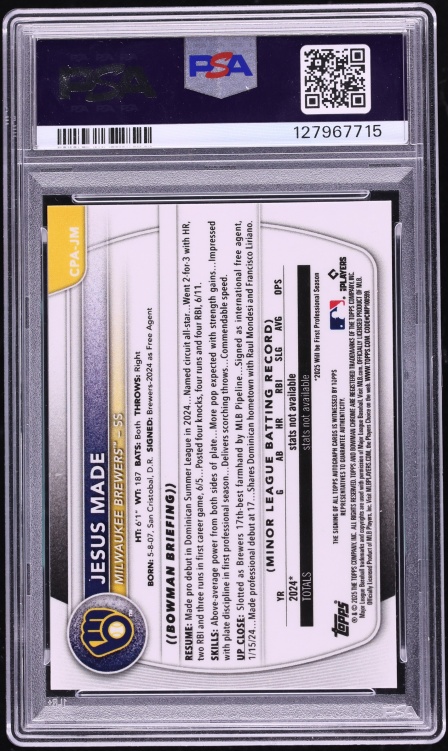 2025 Bowman Chrome Orange Shimmer Jesus Made PROSPECT AUTO /25 #CPA-JM PSA 10 GEM MINT