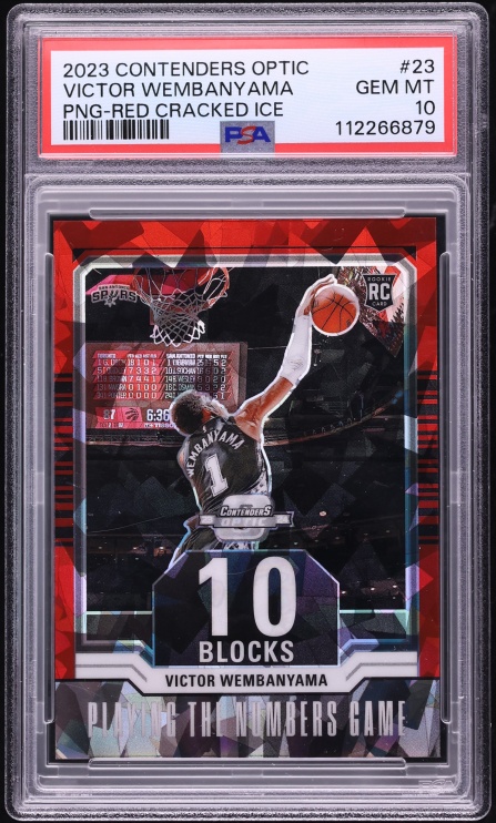 2023 Panini Contenders Optic Playing Numbers Red Cracked Ice Victor Wembanyama RC /175 PSA 10