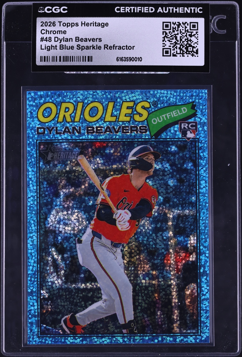 2026 Topps Heritage Chrome Light Blue Sparkle Refractor Dylan Beavers ROOKIE #48 CGC AUTH