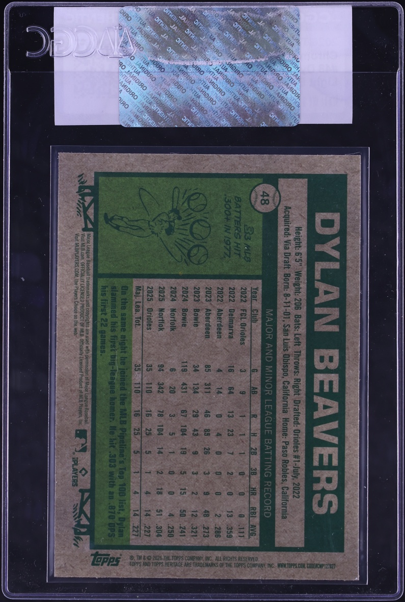 2026 Topps Heritage Chrome Light Blue Sparkle Refractor Dylan Beavers ROOKIE #48 CGC AUTH