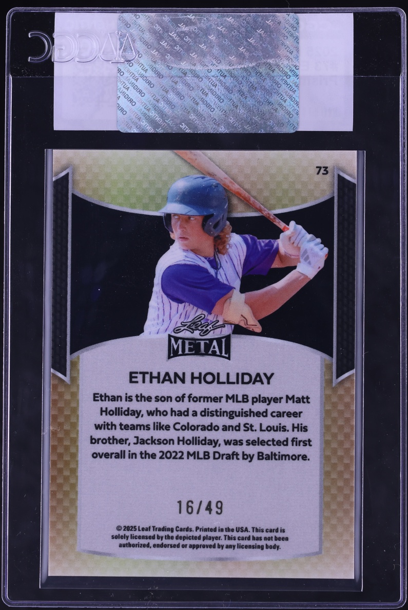 2025 Leaf Metal Prismatic Blue Ethan Holliday /49 #73 CGC AUTH