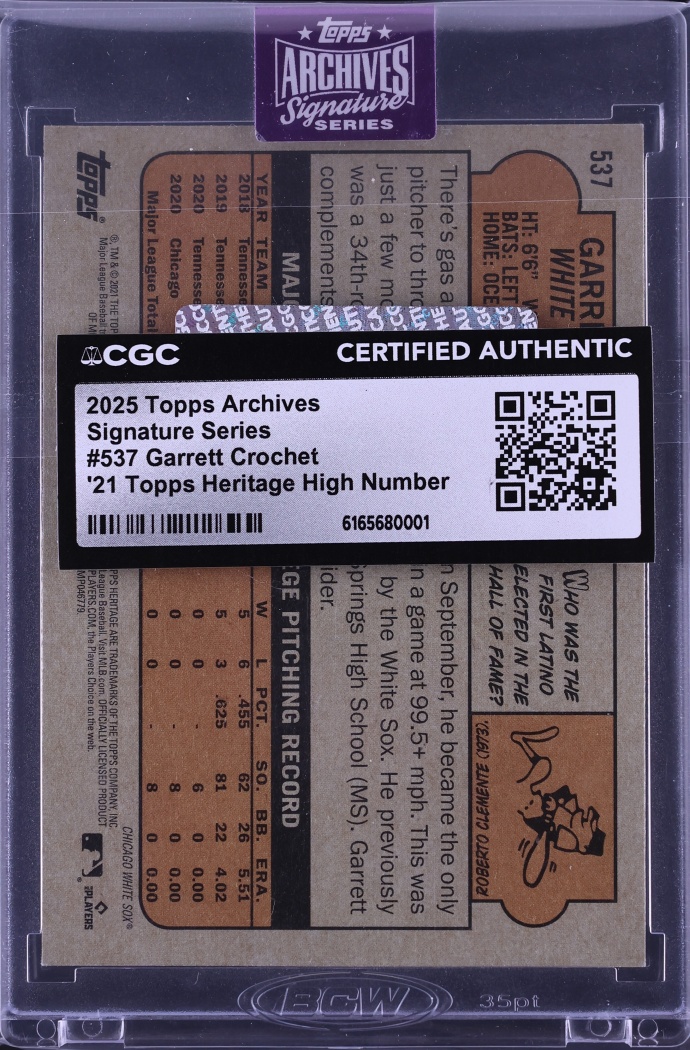 2025 Topps Archives Signature '21 Heritage High Number Garrett Crochet AUTO /20 #537 CGC AUTH