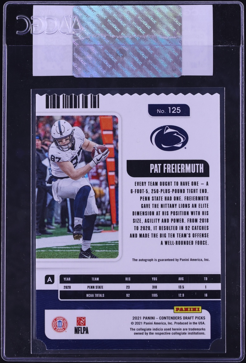 2021 Panini Contenders College Ticket Variation A Pat Freiermuth ROOKIE AUTO /87 #125 CGC AUTH