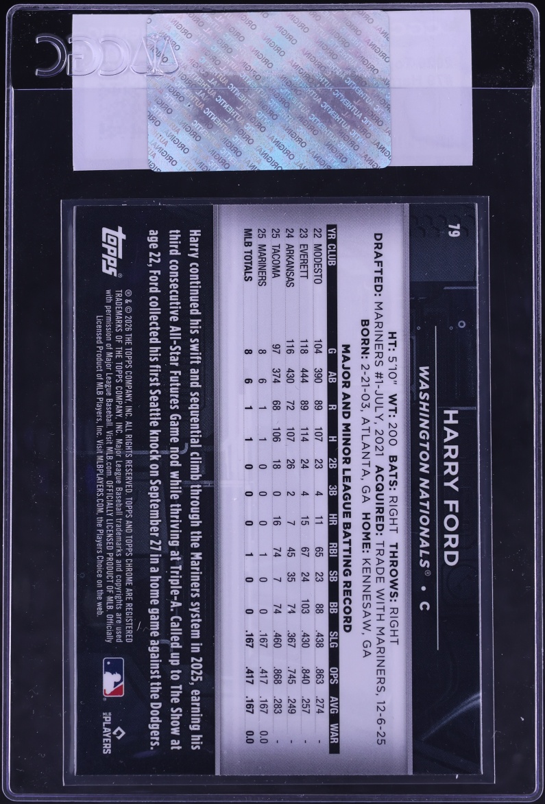 2026 Topps Chrome Black Harry Ford ROOKIE #79 CGC AUTH