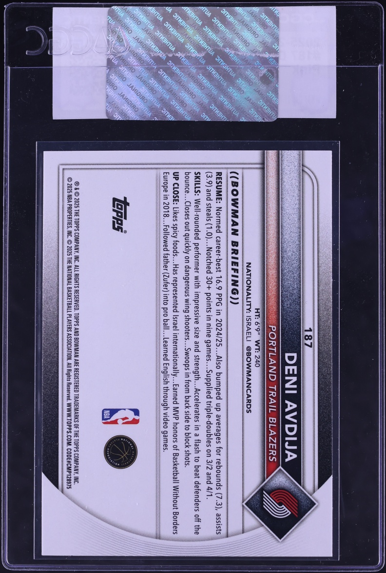 2025 Bowman Pink Deni Avdija /175 #187 CGC AUTH