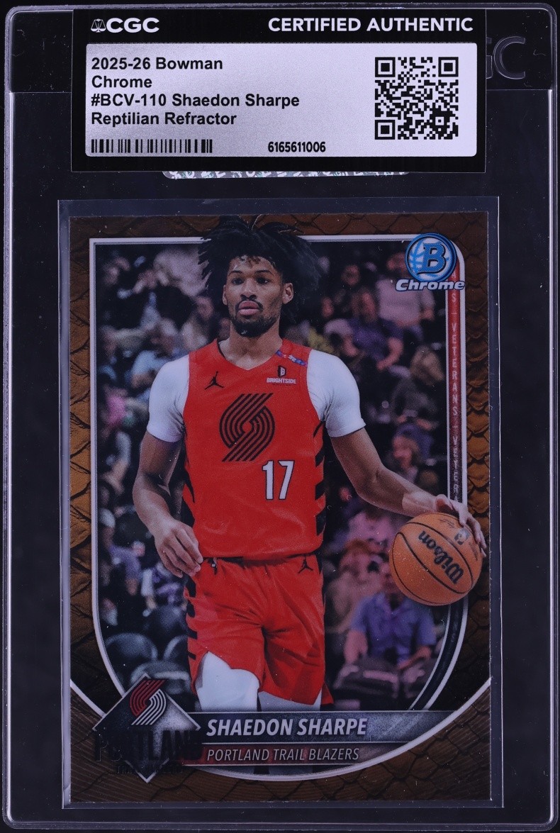 2025 Bowman Chrome Reptilian Refractor Shaedon Sharpe #BCV-110 CGC AUTH