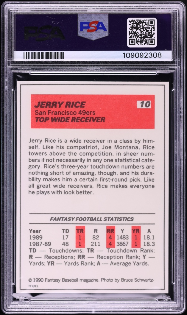1990 Baseball Cards Presents Fantasy Jerry Rice #10 PSA 10 GEM MINT