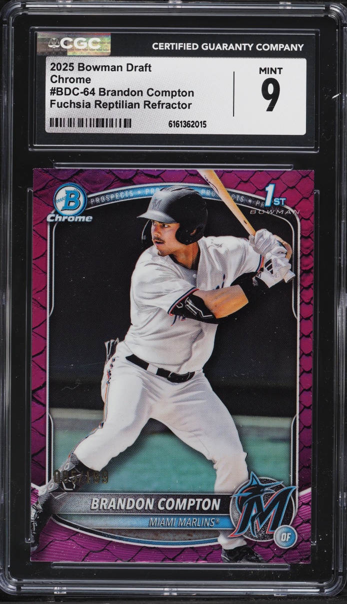 2025 Bowman Chrome Draft Fuchsia Reptilian Refractor Brandon Compton PROSPECT /199 #BDC64 CGC 9