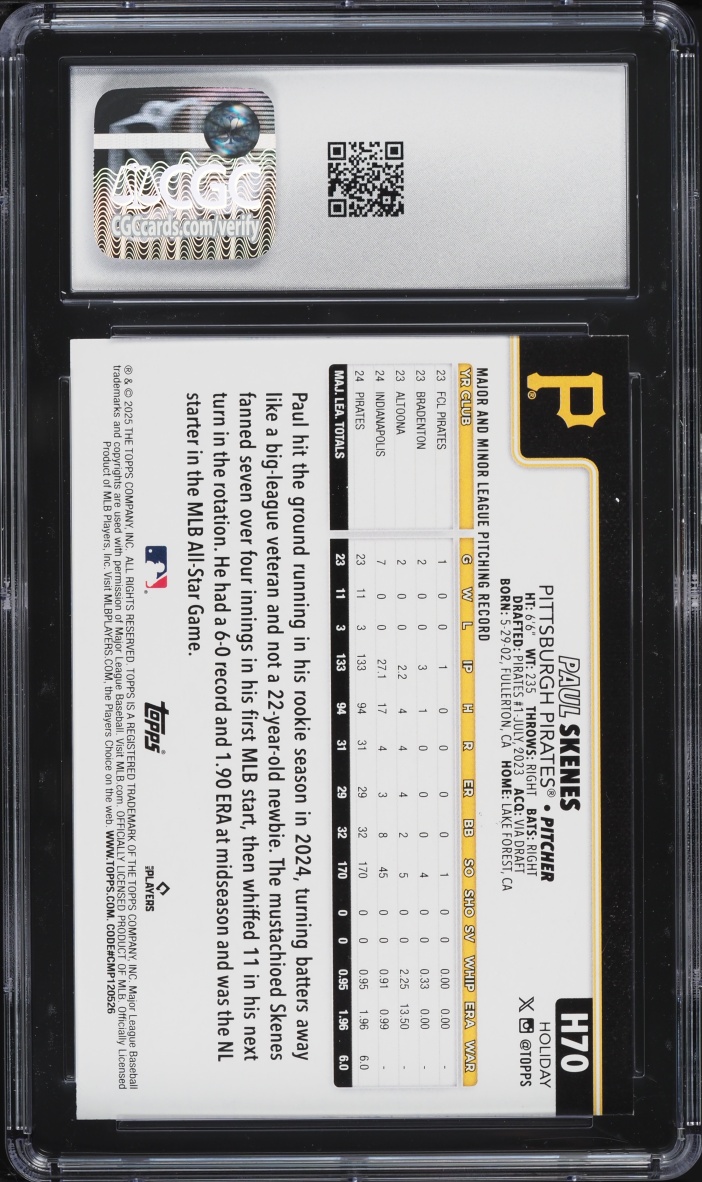 2025 Topps Holiday Silver Glitter Paul Skenes #H70 CGC 9 MINT