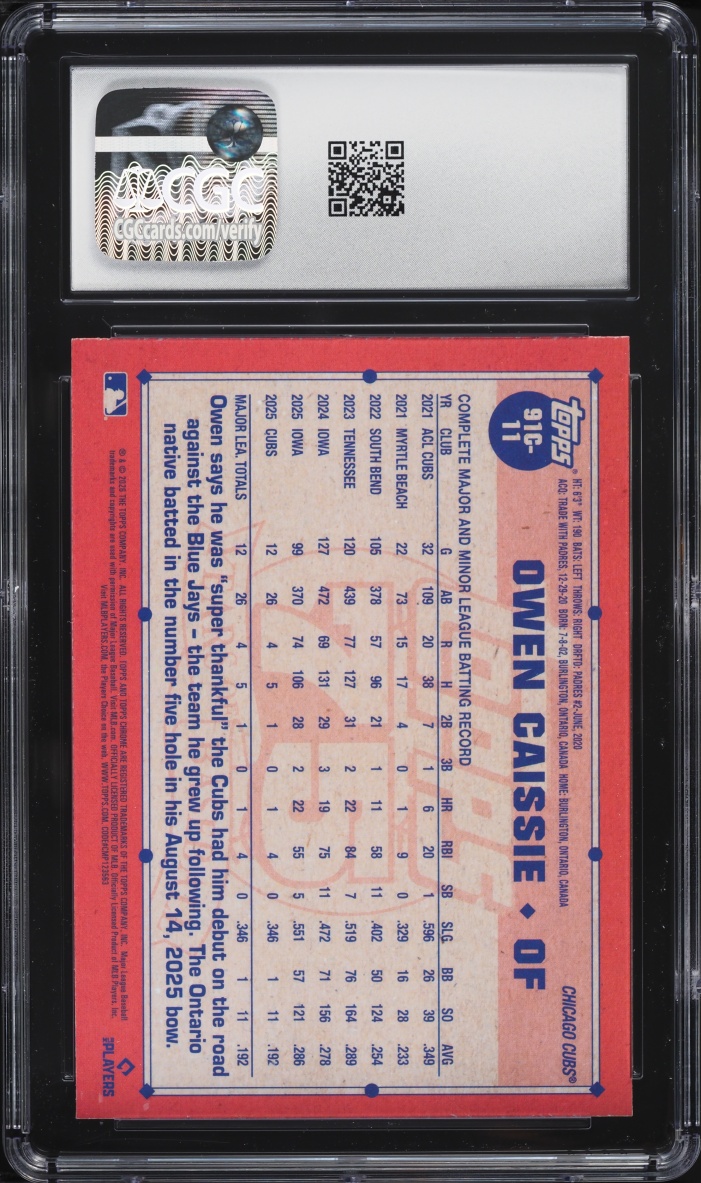 2026 Topps Chrome '91 Silver Pack Owen Caissie ROOKIE #91C-11 CGC 8.5 NM-MT+