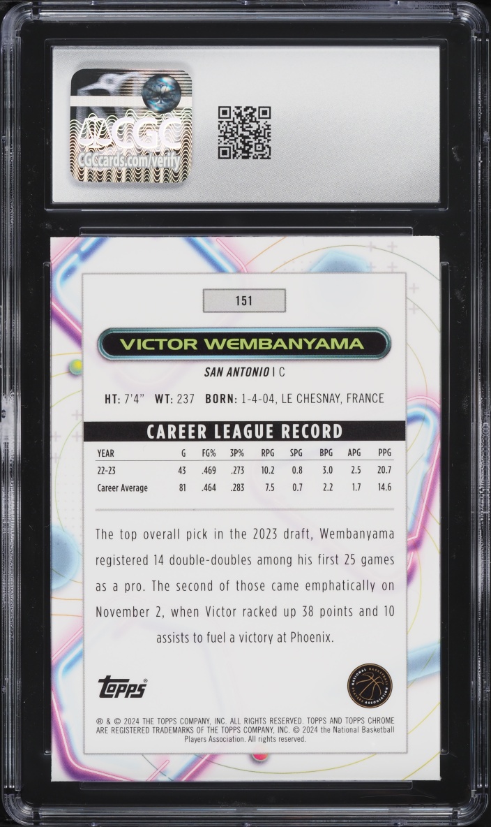 2023 Topps Chrome Cosmic Victor Wembanyama ROOKIE #151 CGC 7 NRMT