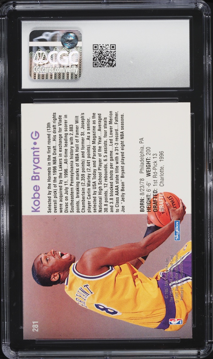 1996 Hoops Kobe Bryant ROOKIE #281 CGC 10 GEM MINT