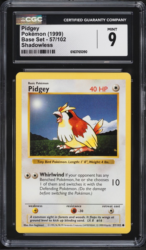 1999 Pokemon Base Set Shadowless Pidgey #57 CGC 9 MINT