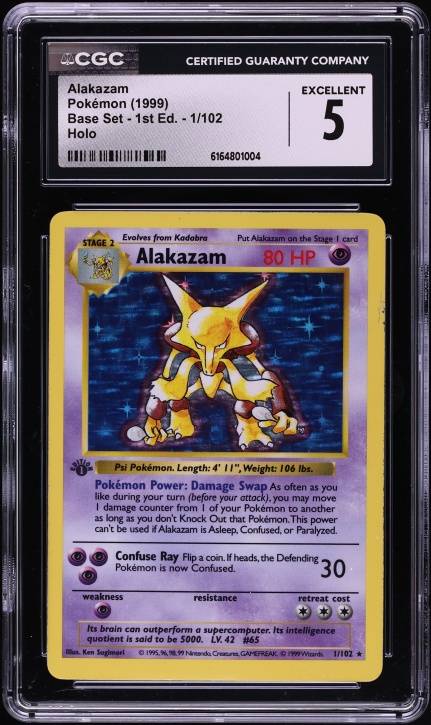 1999 Pokemon Base Set Shadowless 1st Edition Holo Alakazam #1 CGC 5 EX