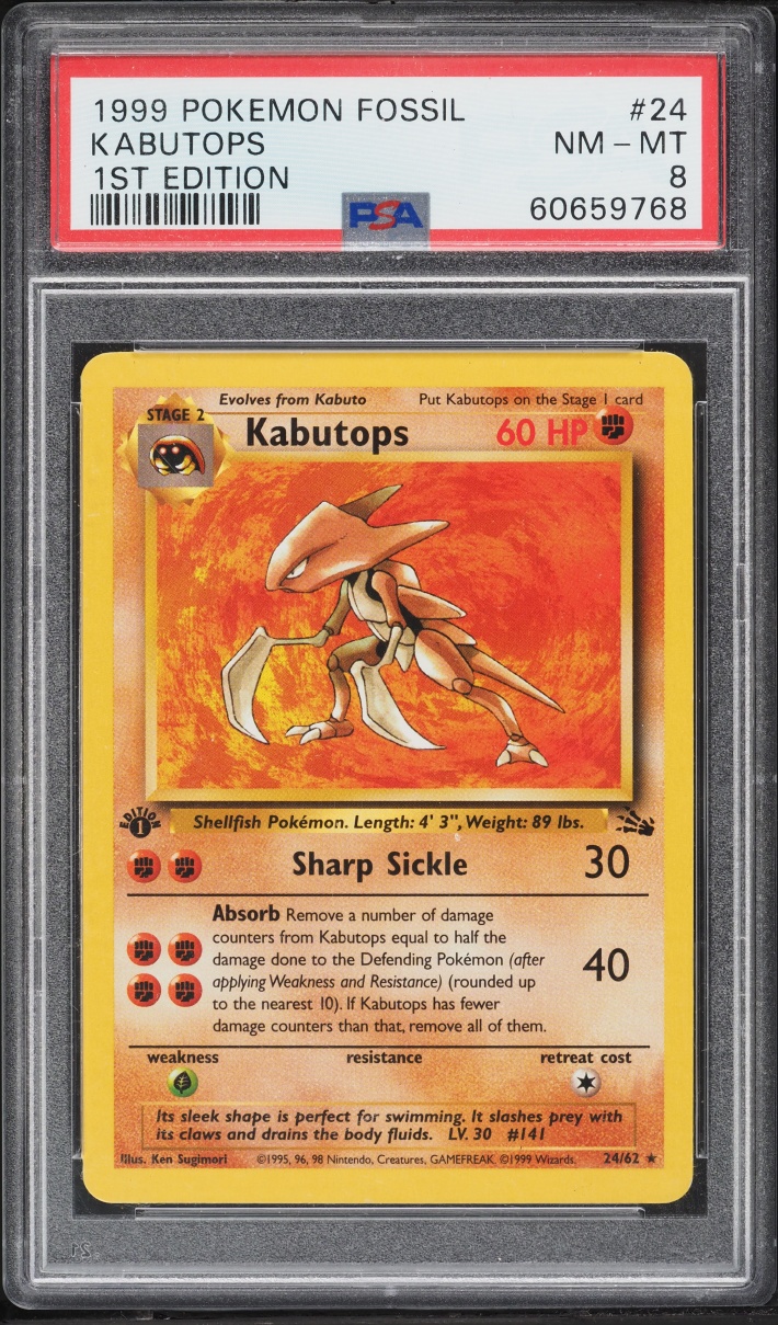 1999 Pokemon Fossil 1st Edition Kabutops #24 PSA 8 NM-MT